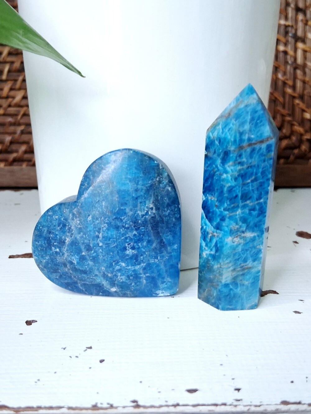 Blue Apatite Crystal Set, Obelisk Tower & Heart